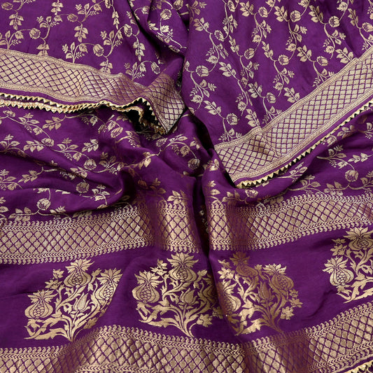 Indian Vintage Purple Dupatta Long Stole Blend silk Woven Banarasi Scarves Veil Scarf Wrap Hippie Boho Soft Floral