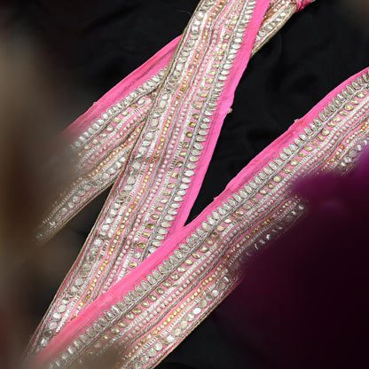 Indian Vintage Pink Sari Border Hand Embroidered Gota Patti Craft Trim Lace Sewing Sari Ribbon Pure silk  Zardozi/Dabka Zari