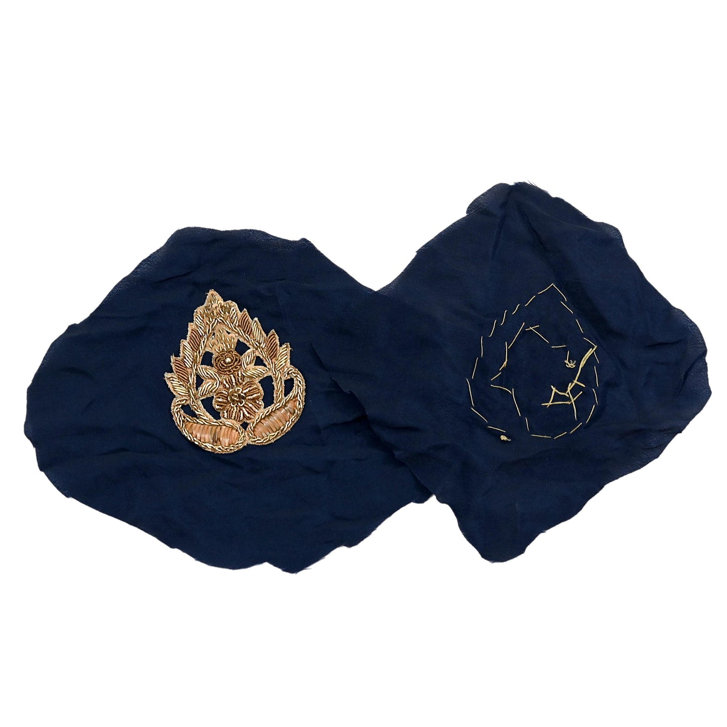 Indian Vintage Blue Pure Crepe Silk Appliques  Set of 6 | Hand-Embroidered Floral Patches with Zardozi, Dabka, Zari,for Craft, Journals