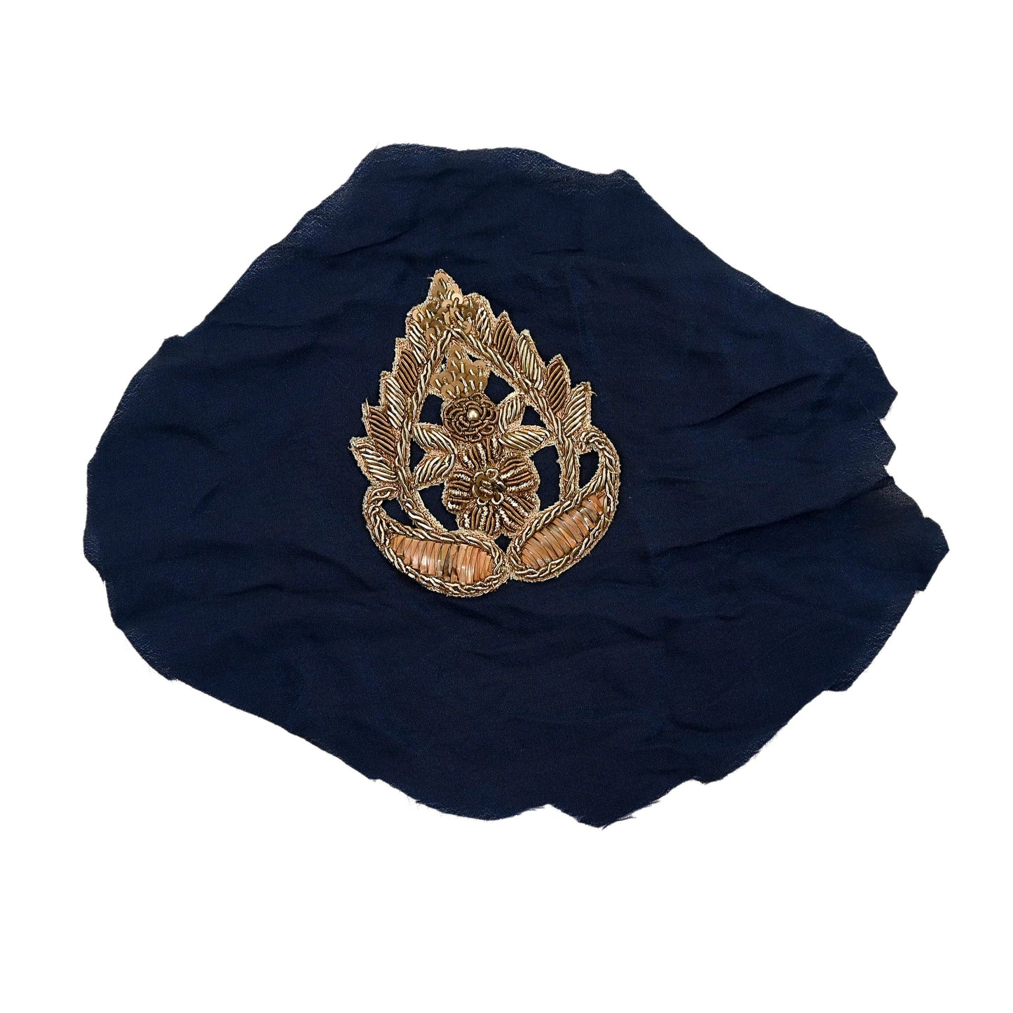 Indian Vintage Blue Pure Crepe Silk Appliques  Set of 6 | Hand-Embroidered Floral Patches with Zardozi, Dabka, Zari,for Craft, Journals
