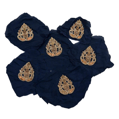 Indian Vintage Blue Pure Crepe Silk Appliques  Set of 6 | Hand-Embroidered Floral Patches with Zardozi, Dabka, Zari,for Craft, Journals