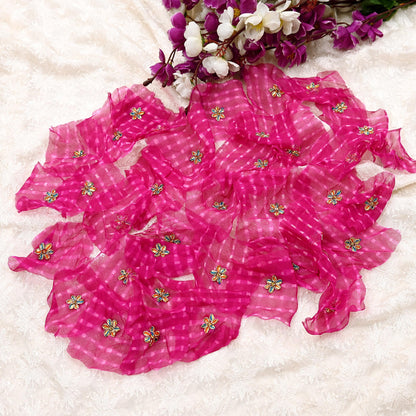 Indian Vintage Magenta Pure Chiffon Silk Appliques  Set of 35 | Hand-Embroidered bandhani Floral Patches Zardozi, for Craft, Journals