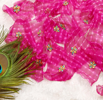 Indian Vintage Magenta Pure Chiffon Silk Appliques  Set of 35 | Hand-Embroidered bandhani Floral Patches Zardozi, for Craft, Journals