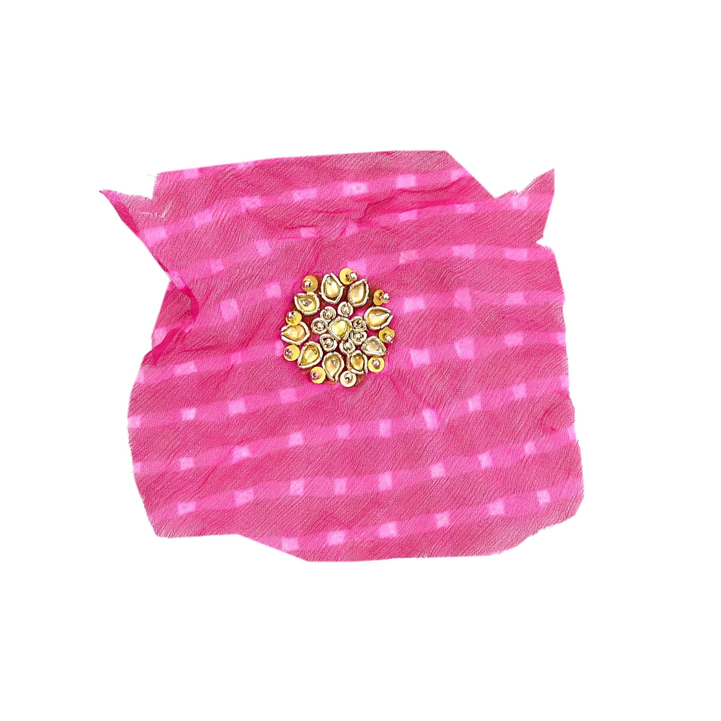 Indian Vintage Magenta Pure Chiffon Silk Appliques  Set of 8 | Hand-Embroidered bandhani Floral Patches Zardozi, for Craft, Journals