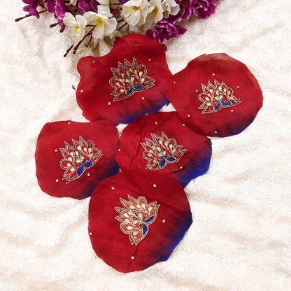 Indian Vintage Blue Pure Crepe silk Rare Appliques- set of 5 Hand Embroidered VERY OLD ANTIQUE Snippets Remnants Craft Journals peacock