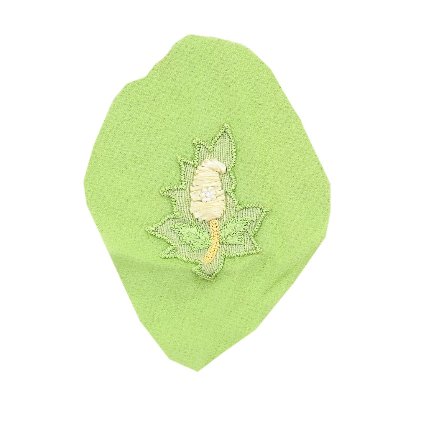Indian Vintage Green pure Georgette Silk Rare Appliques - set of 15 Embroidered VERY OLD ANTIQUE Snippets Remnants Craft Journals