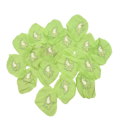 Indian Vintage Green pure Georgette Silk Rare Appliques - set of 15 Embroidered VERY OLD ANTIQUE Snippets Remnants Craft Journals