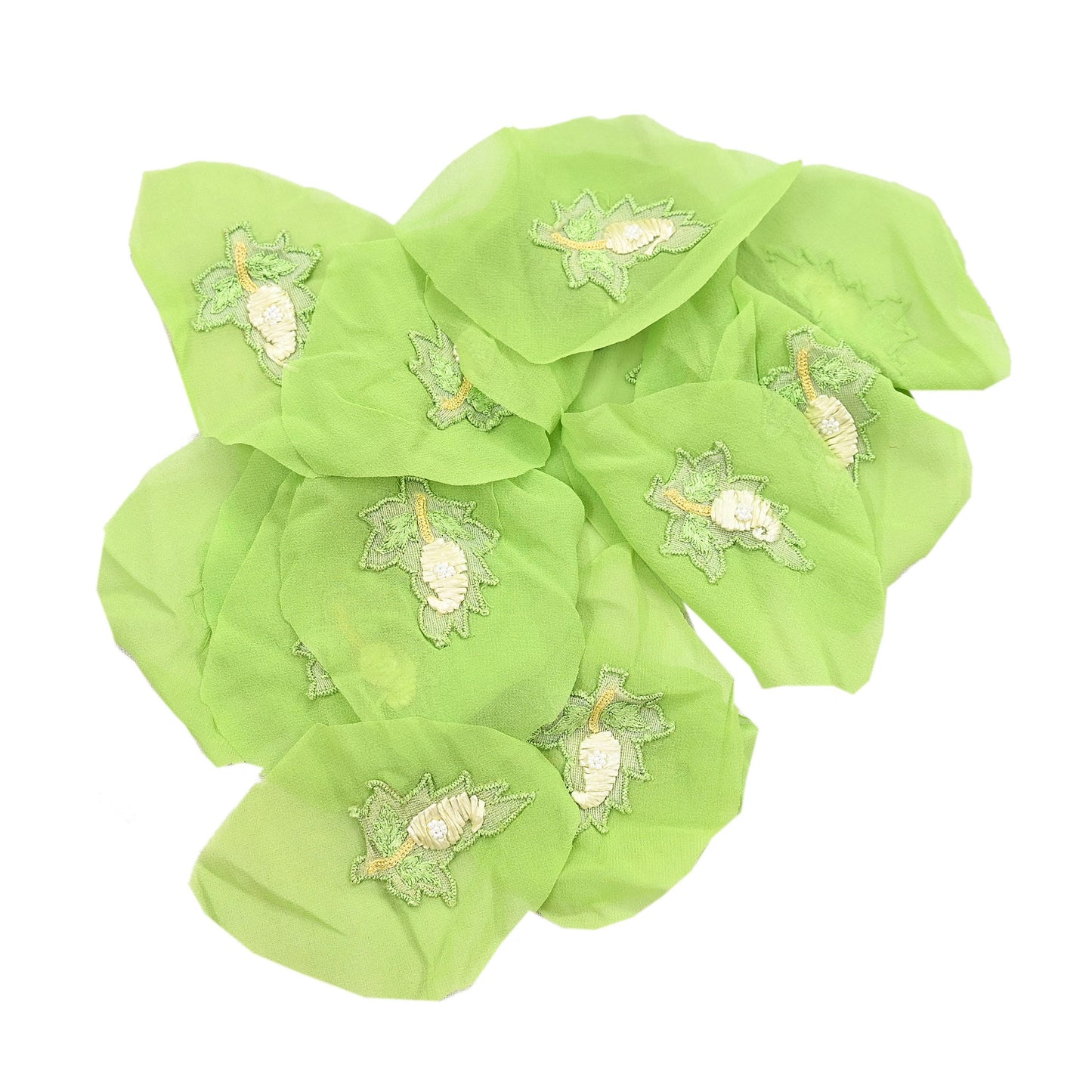 Indian Vintage Green pure Georgette Silk Rare Appliques - set of 15 Embroidered VERY OLD ANTIQUE Snippets Remnants Craft Journals