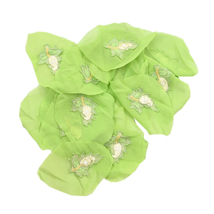 Indian Vintage Green pure Georgette Silk Rare Appliques - set of 15 Embroidered VERY OLD ANTIQUE Snippets Remnants Craft Journals