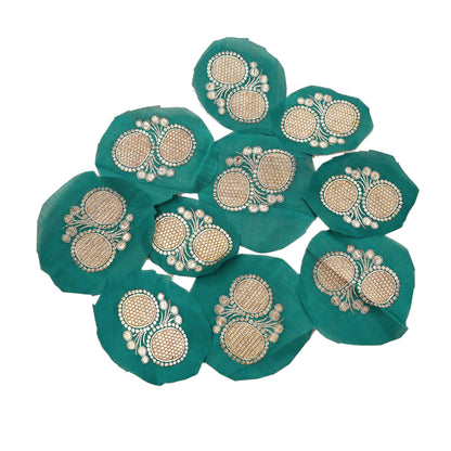 Vintage Green Pure Silk Hand Woven banarasi Rare Applique- set of 10 VERY OLD ANTIQUE  Snippets Remnants Craft Journals