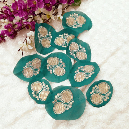 Vintage Green Pure Silk Hand Woven banarasi Rare Applique- set of 10 VERY OLD ANTIQUE  Snippets Remnants Craft Journals