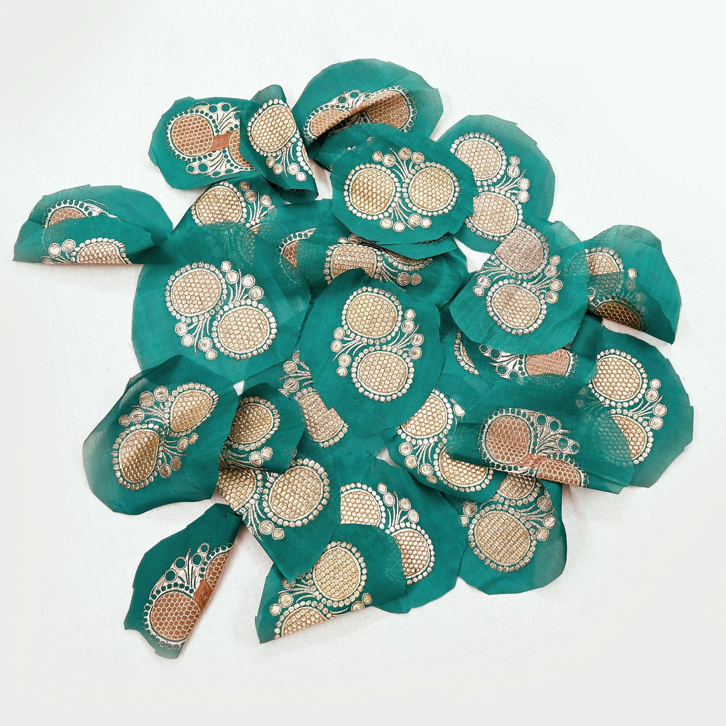 Vintage Green Pure Silk Hand Woven banarasi Rare Applique- set of 10 VERY OLD ANTIQUE  Snippets Remnants Craft Journals