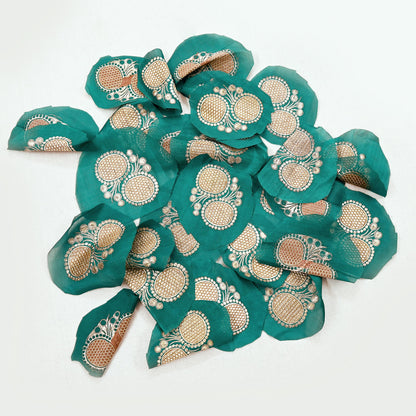 Vintage Green Pure Silk Hand Woven banarasi Rare Applique- set of 10 VERY OLD ANTIQUE  Snippets Remnants Craft Journals
