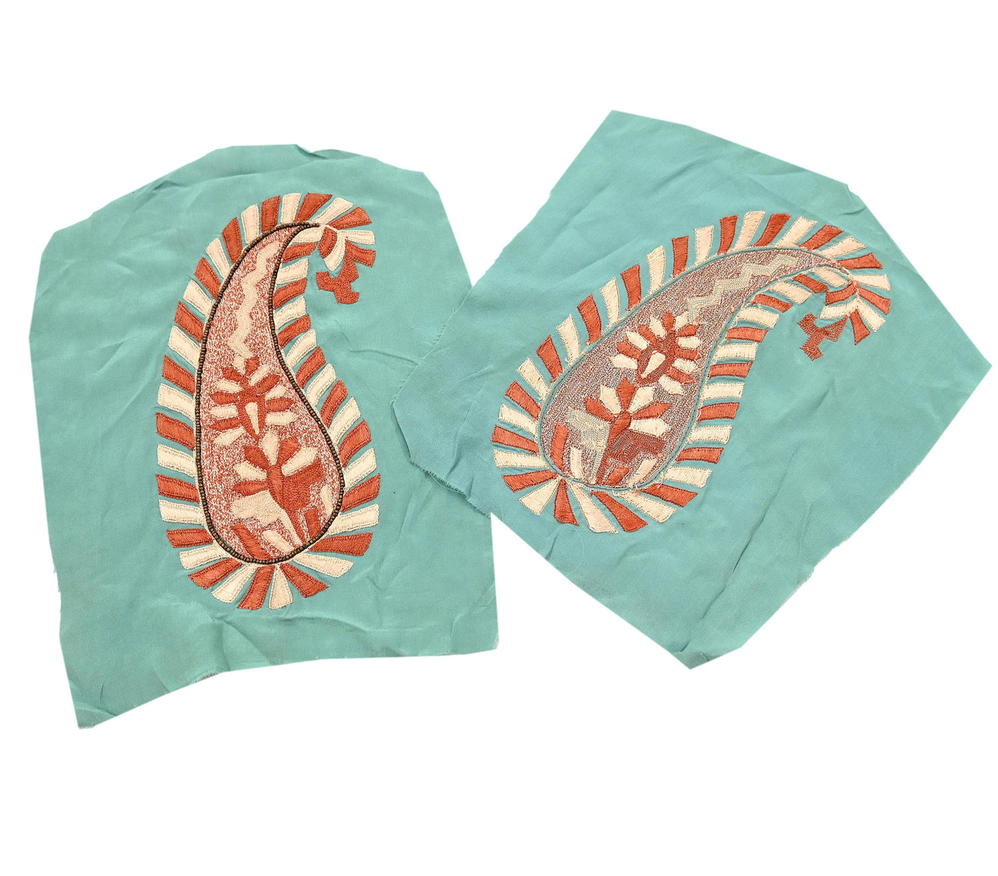 Indian Vintage 3 Pcs Rare Appliques Green Pure Crepe silk VERY OLD ANTIQUE Hand Embroidered Snippets Remnants Craft Journals