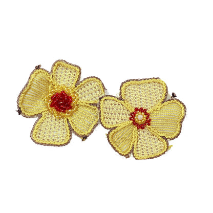 Indian Vintage Yellow pure Georgette Silk Rare Appliques - set of 10 Embroidered VERY OLD ANTIQUE Snippets Remnants Craft Journals