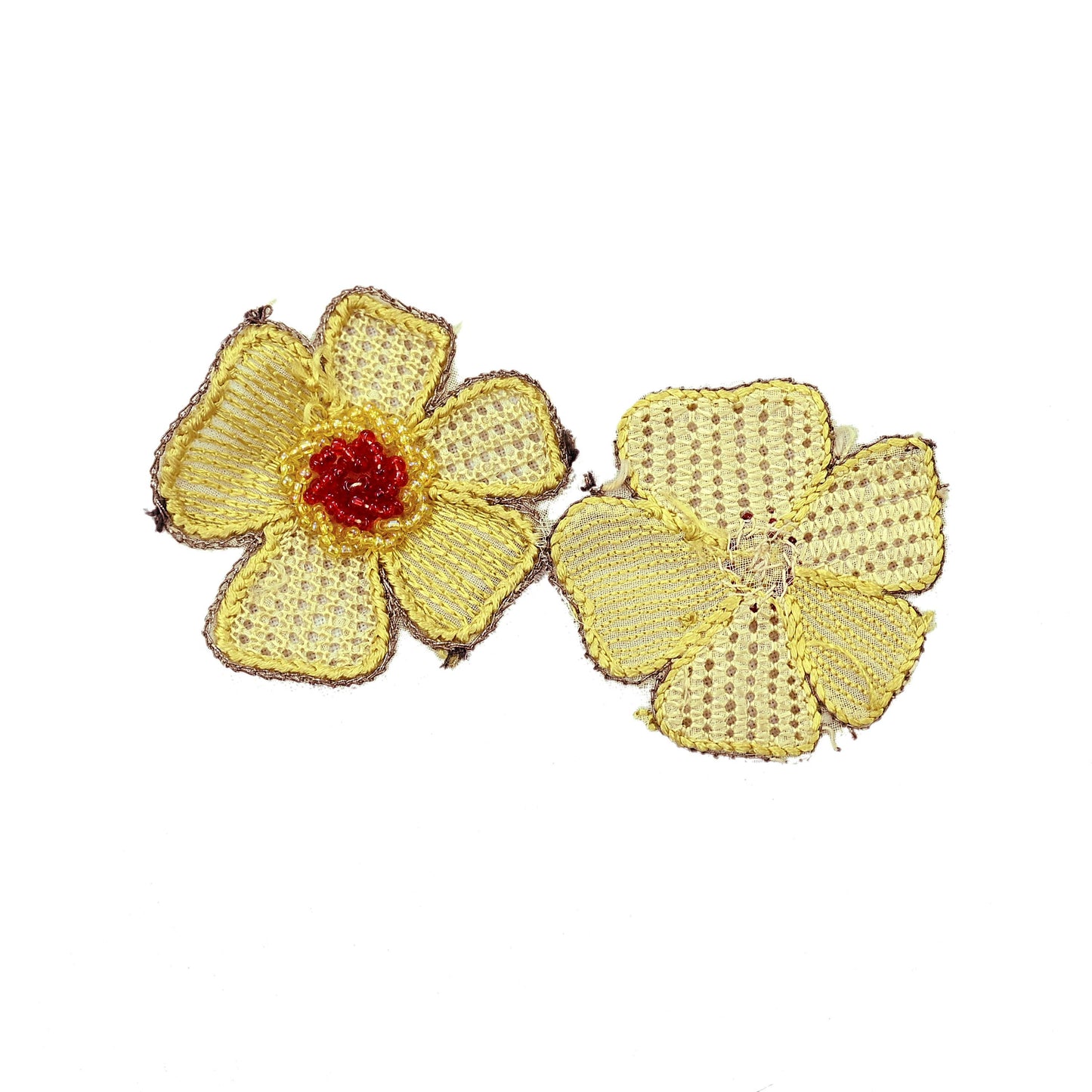 Indian Vintage Yellow pure Georgette Silk Rare Appliques - set of 10 Embroidered VERY OLD ANTIQUE Snippets Remnants Craft Journals