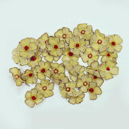 Indian Vintage Yellow pure Georgette Silk Rare Appliques - set of 10 Embroidered VERY OLD ANTIQUE Snippets Remnants Craft Journals