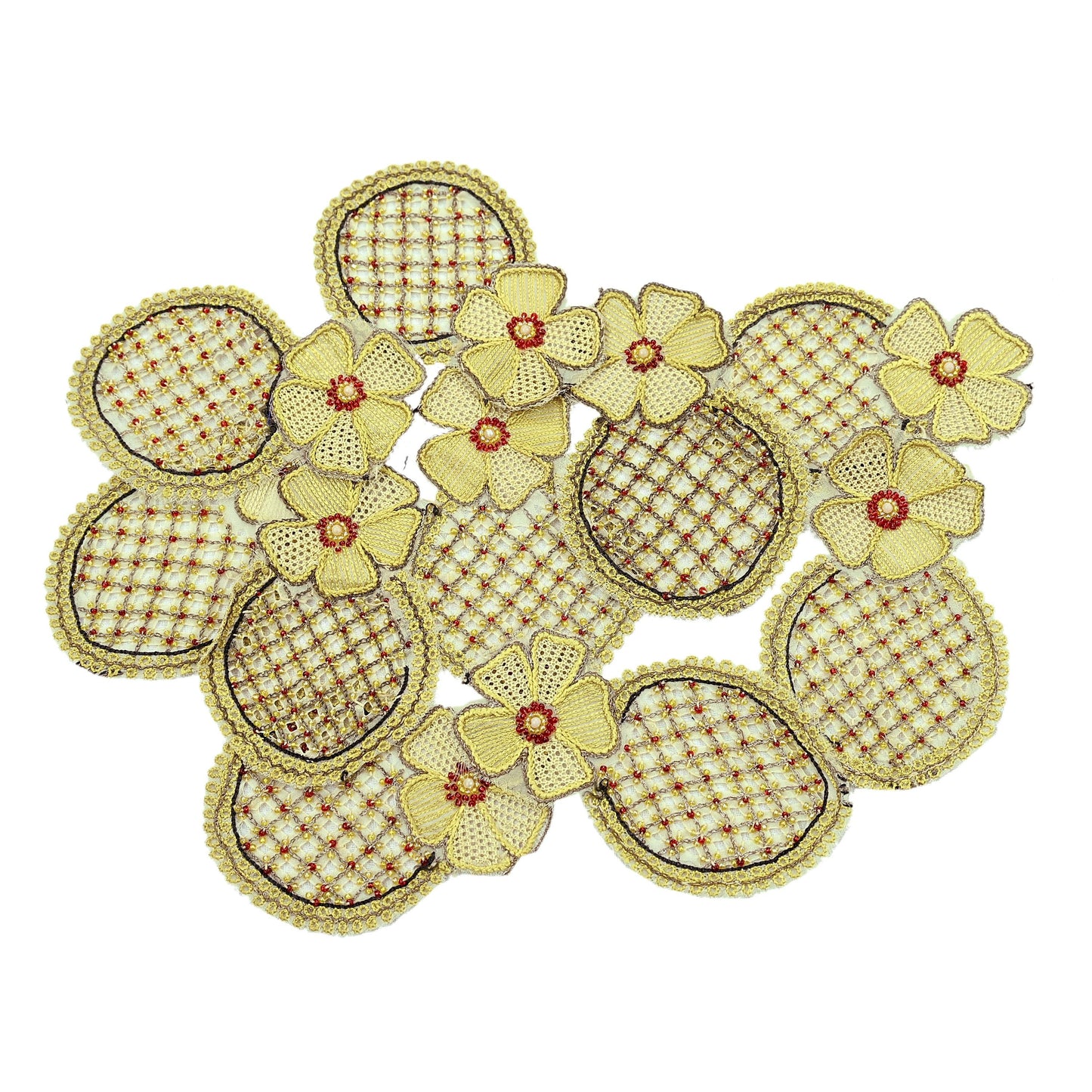 Indian Vintage Yellow Georgette Rare Appliques - set of 5 Embroidered VERY OLD ANTIQUE Snippets Remnants Craft Journals
