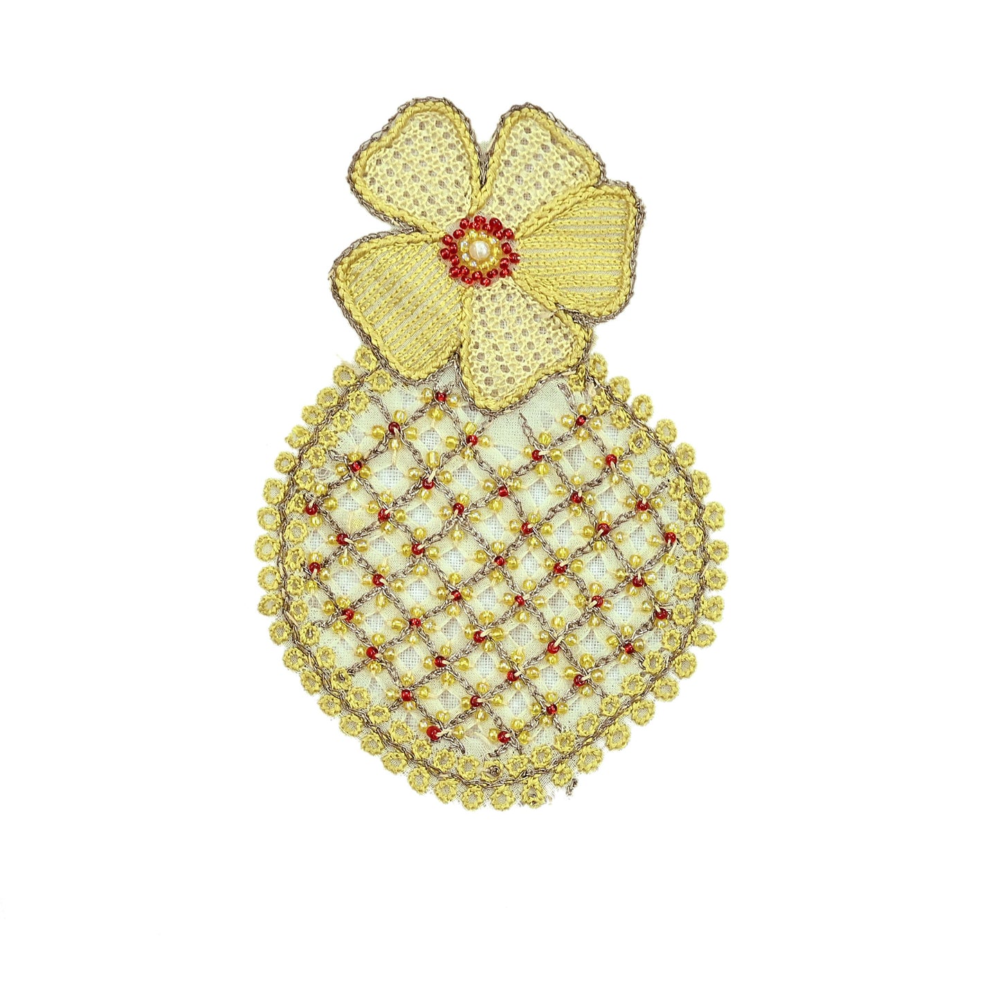 Indian Vintage Yellow Georgette Rare Appliques - set of 5 Embroidered VERY OLD ANTIQUE Snippets Remnants Craft Journals