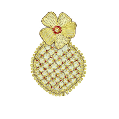 Indian Vintage Yellow Georgette Rare Appliques - set of 5 Embroidered VERY OLD ANTIQUE Snippets Remnants Craft Journals