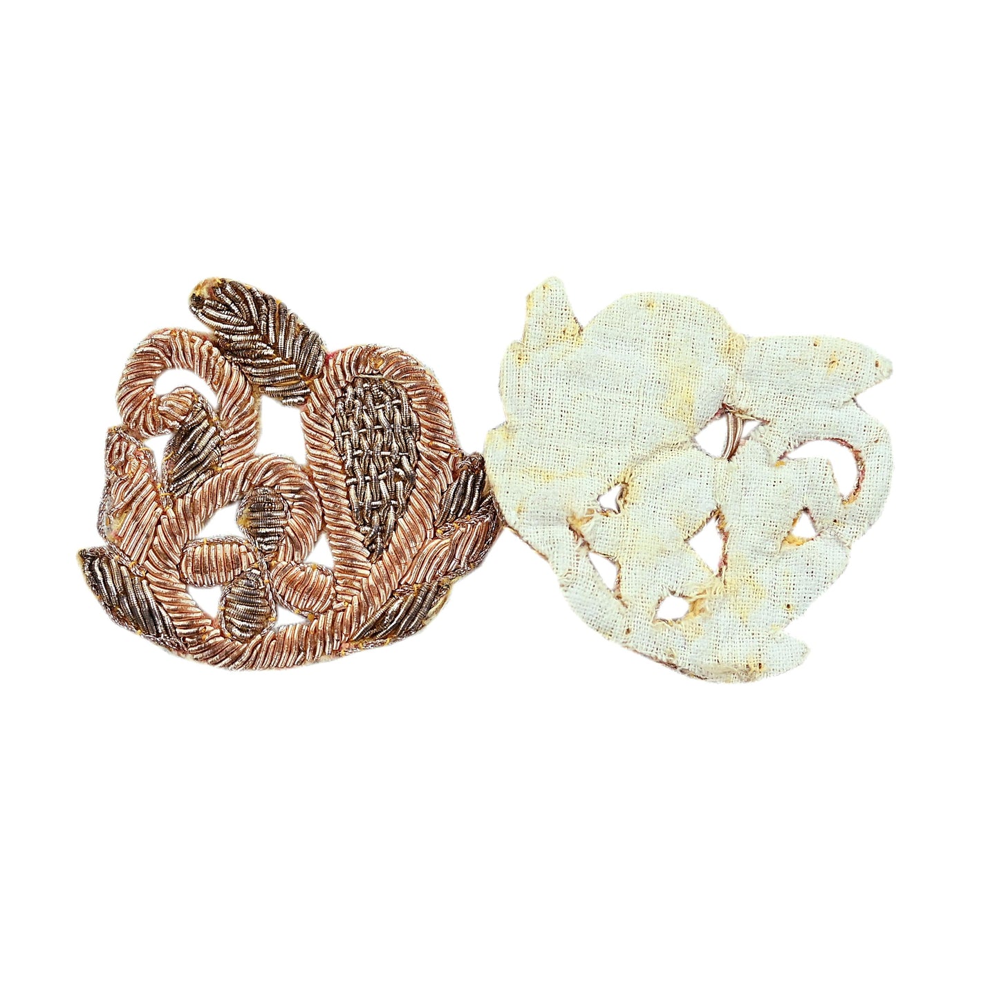 Indian Vintage Golden Cotton Appliques  Set of 5 | Hand-Embroidered Floral Patches with Zardozi, Dabka, for Craft, Journals
