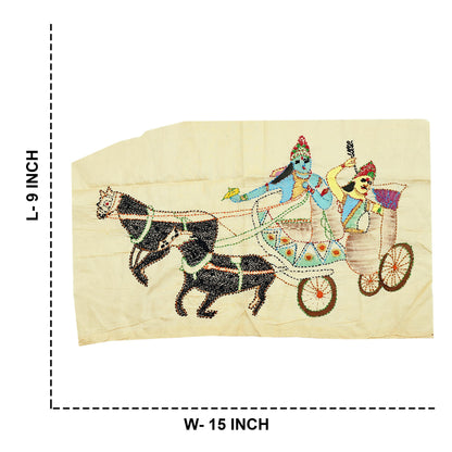 Vintage Beige Pure Silk Hand Embroidered Kantha Sari Rare Applique - set of 2 VERY OLD ANTIQUE Snippets Remnants Craft Journals horses