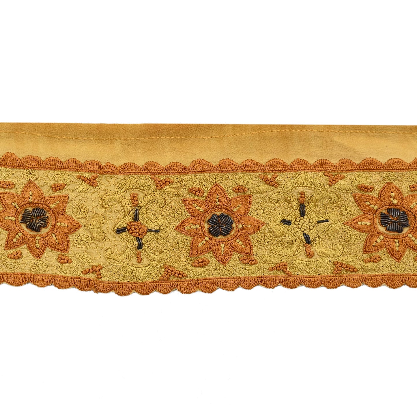 Indian Vintage Sari Border Hand Embroidered Craft Trim Lace Sewing Sari Ribbon Pure Crepe silk 1yd For Dress Making Designing Zari