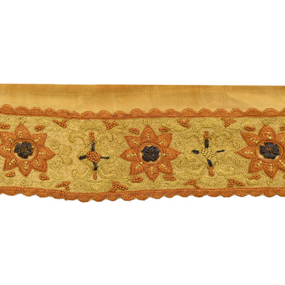 Indian Vintage Sari Border Hand Embroidered Craft Trim Lace Sewing Sari Ribbon Pure Crepe silk 1yd For Dress Making Designing Zari