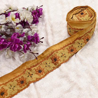 Indian Vintage Sari Border Hand Embroidered Craft Trim Lace Sewing Sari Ribbon Pure Crepe silk 1yd For Dress Making Designing Zari