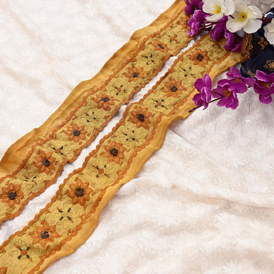 Indian Vintage Sari Border Hand Embroidered Craft Trim Lace Sewing Sari Ribbon Pure Crepe silk 1yd For Dress Making Designing Zari