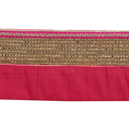Indian Vintage Golden & Pink Saree Border Hand Embroidered 1yd Craft Trim Lace Sewing Sari Ribbon chanderi