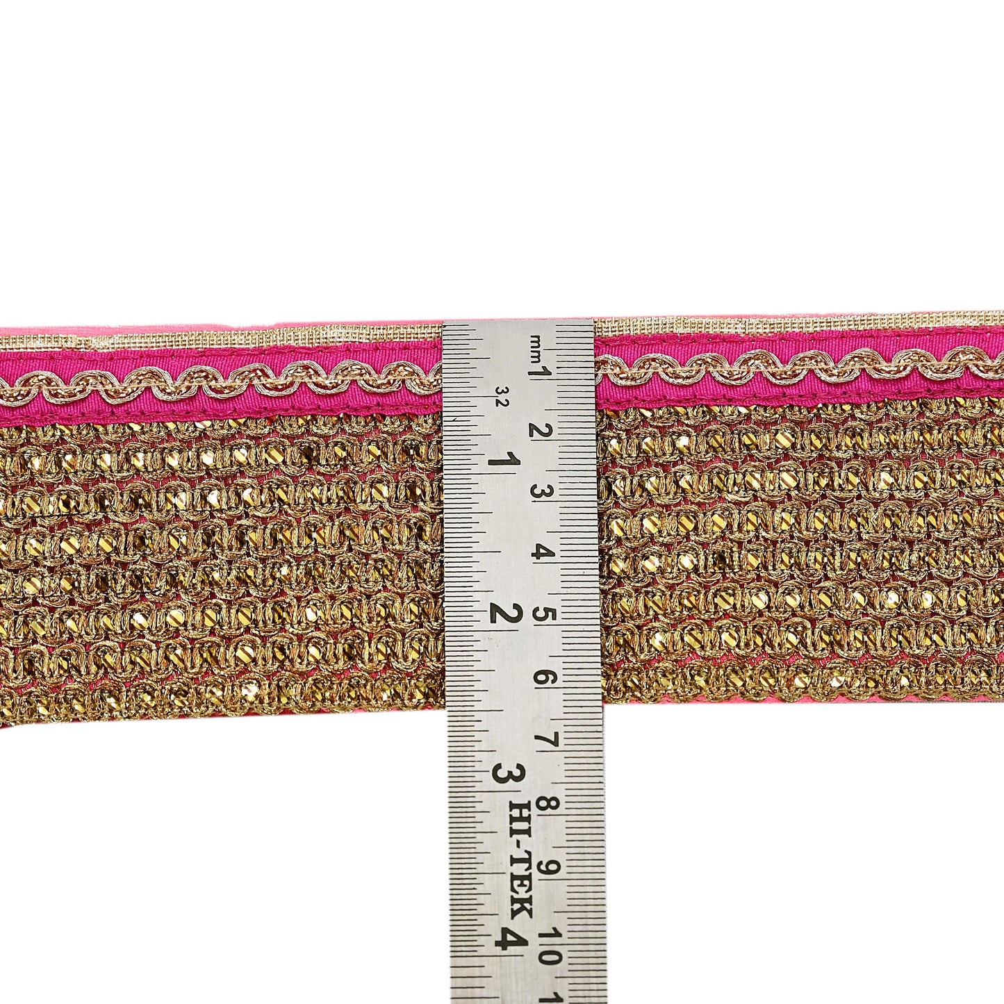 Indian Vintage Golden & Pink Saree Border Hand Embroidered 1yd Craft Trim Lace Sewing Sari Ribbon chanderi