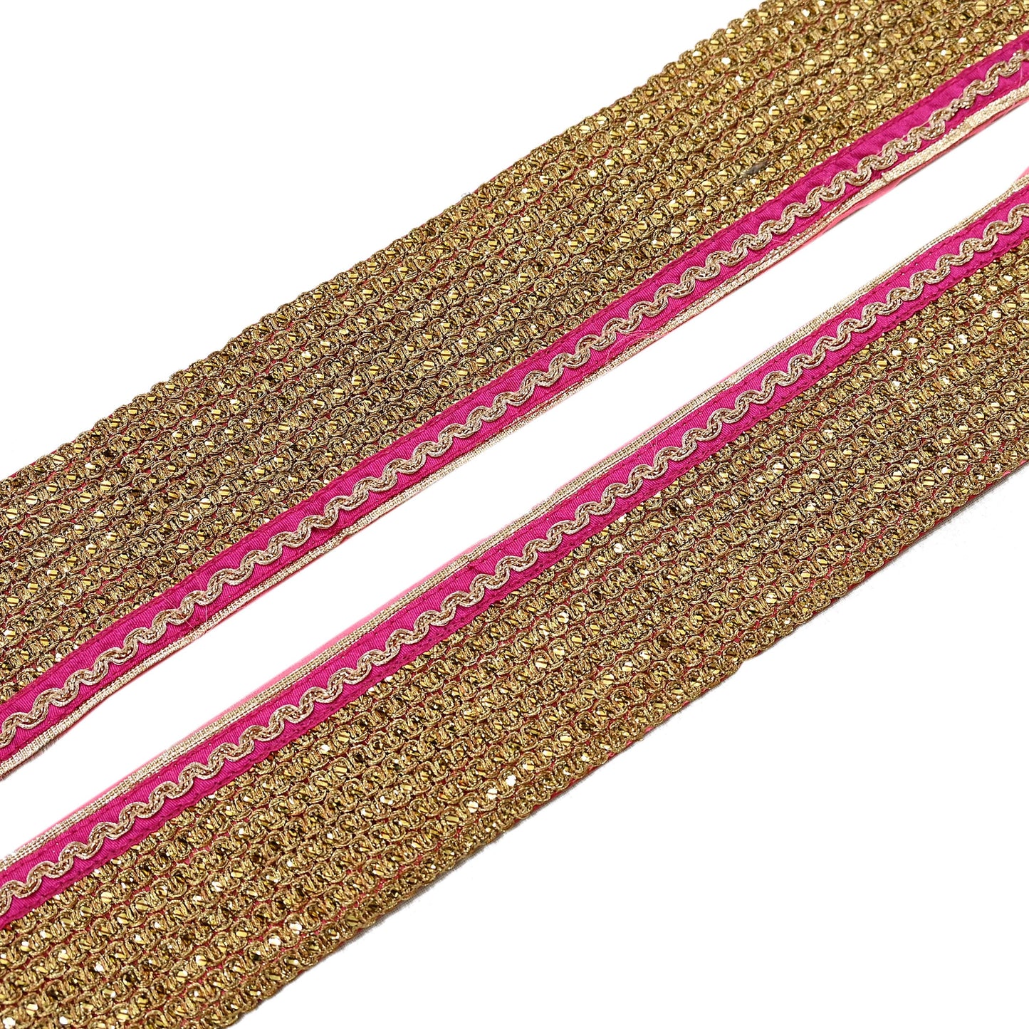 Indian Vintage Golden & Pink Saree Border Hand Embroidered 1yd Craft Trim Lace Sewing Sari Ribbon chanderi