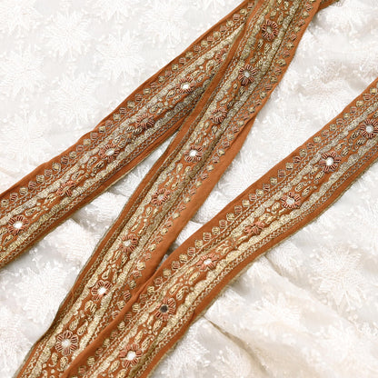 Indian Vintage Sari Border Pure Satin Silk Hand Embroidered 1yd Craft Trim Lace Sewing Sari Ribbon Recycled Dress making Zardozi