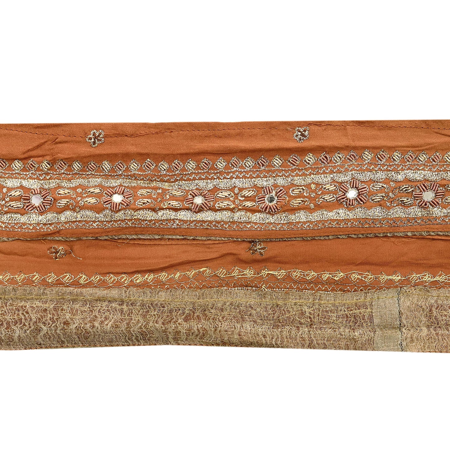 Indian Vintage Sari Border Pure Satin Silk Hand Embroidered 1yd Craft Trim Lace Sewing Sari Ribbon Recycled Dress making Zardozi