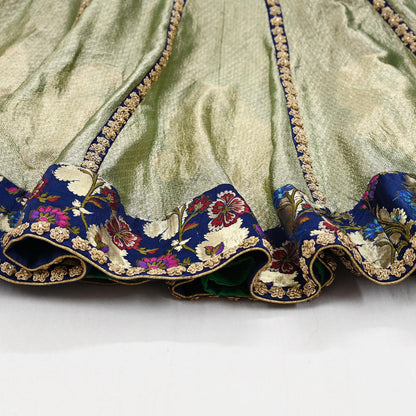 Indian Pre-owned Green Pure Tissue Silk Hand Embroidered Lehenga/Skirt Designer By Anamika Khanna Bridal Wear Zardozi/ Dabka Bollywood skirt