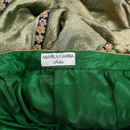 Indian Pre-owned Green Pure Tissue Silk Hand Embroidered Lehenga/Skirt Designer By Anamika Khanna Bridal Wear Zardozi/ Dabka Bollywood skirt