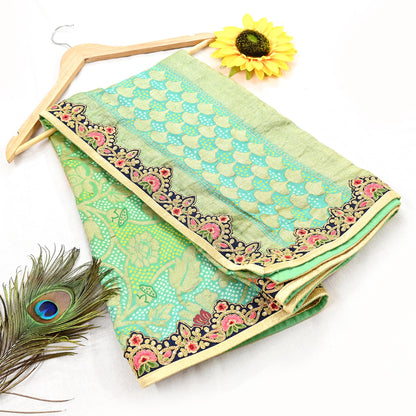 Indian Vintage Heavy Green Pure georgette silk Hand Embroidered Bandhani Dupatta Designer By Anamika Khanna Bridal Wear Veil Hijab