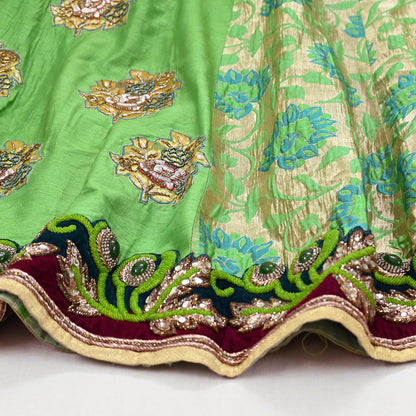 Indian Heavy Party Wear Green Pure Chanderi Silk Hand Embroidered Lehenga/Skirt Designer By Manish Malhotra Bridal Wear Zardozi/ Dabka