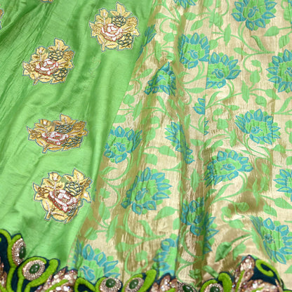 Indian Heavy Party Wear Green Pure Chanderi Silk Hand Embroidered Lehenga/Skirt Designer By Manish Malhotra Bridal Wear Zardozi/ Dabka