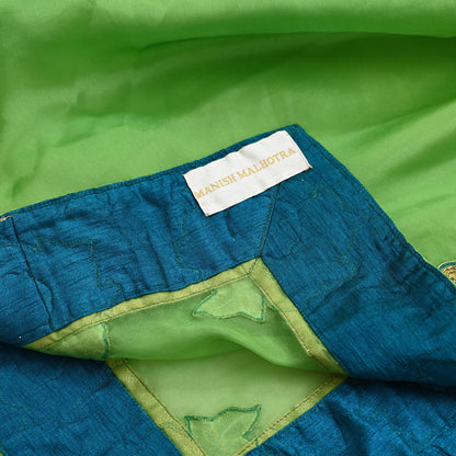 Indian Pre-owned Heavy Green Pure Organza Silk Hand Embroidered Dupatta Designer By Manish Malhotra Zardozi Bridal Veil