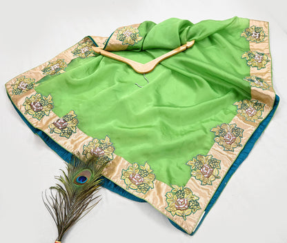 Indian Pre-owned Heavy Green Pure Organza Silk Hand Embroidered Dupatta Designer By Manish Malhotra Zardozi Bridal Veil