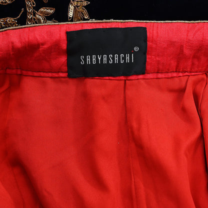 Indian Vintage Heavy Blue Velvet Hand Embroidered Lehenga Skirt By Designer Sabyasachi Bridal Wear Dabka/ Zardozi