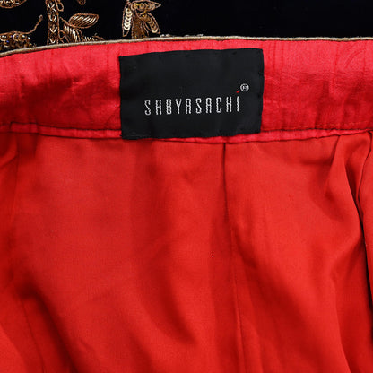 Indian Vintage Heavy Blue Velvet Hand Embroidered Lehenga Skirt By Designer Sabyasachi Bridal Wear Dabka/ Zardozi