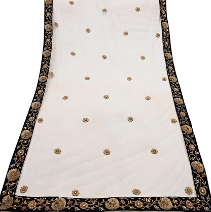 Indian Vintage Heavy Dupatta Blue Net Long Stole Hand Embroidered By Designer Sabyasachi Scarves Zardozi Bridal Veil