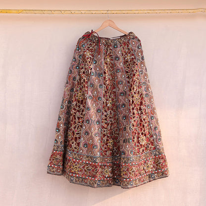 Indian Pre-Owned Heavy Wedding Red Pure Satin Silk Hand Embroidered Lehenga/Skirt Designer By Manish Malhotra Bridal Wear Zardozi/ Dabka