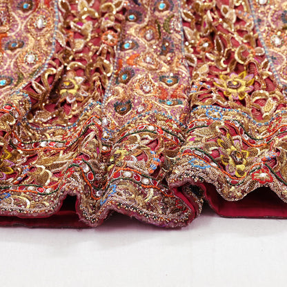 Indian Pre-Owned Heavy Wedding Red Pure Satin Silk Hand Embroidered Lehenga/Skirt Designer By Manish Malhotra Bridal Wear Zardozi/ Dabka