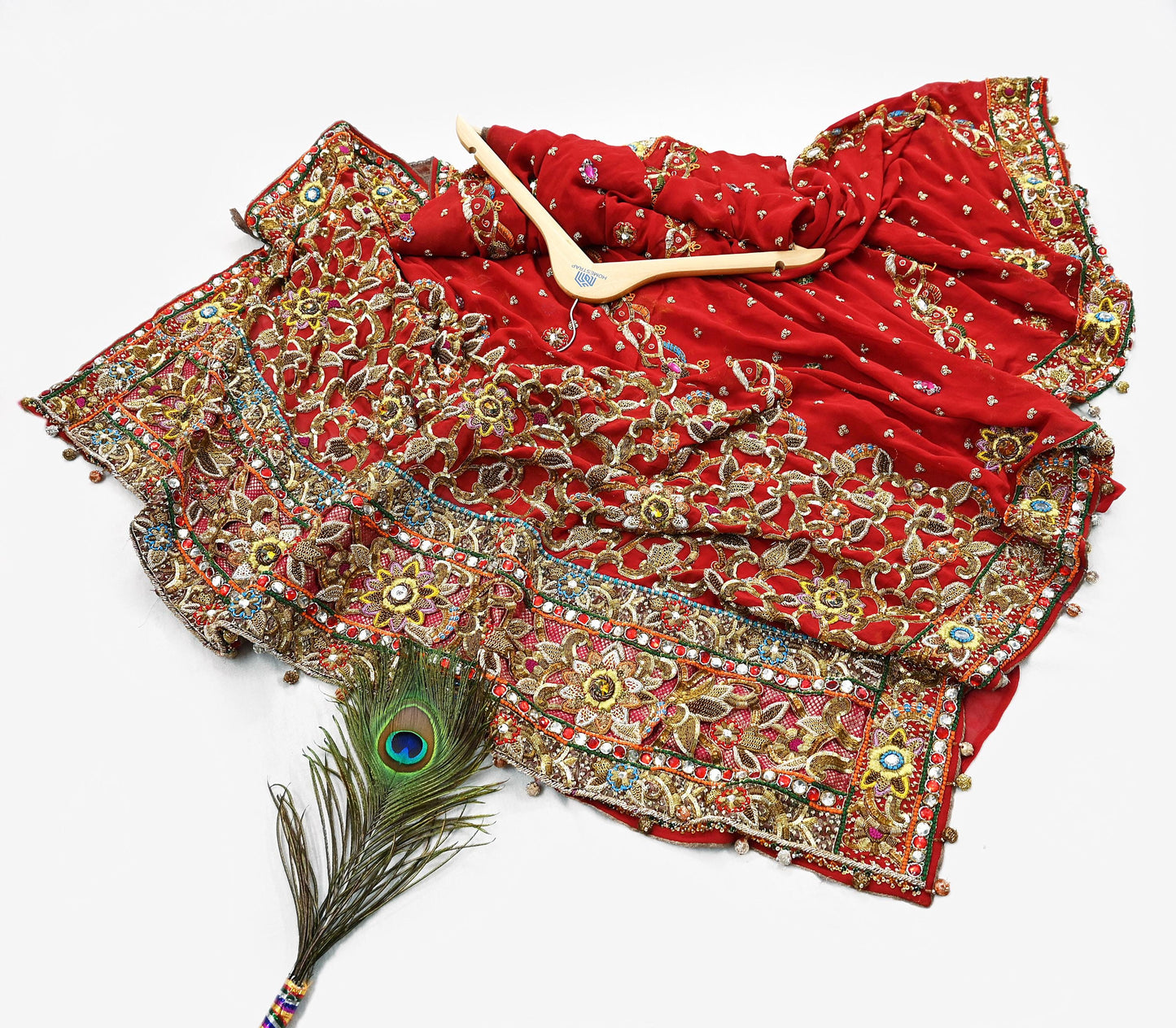 Indian Pre-owned Heavy Red Pure Georgette Silk Hand Embroidered Dupatta Designer By Manish Malhotra Bridal Wear Dabka Zardozi Veil Hijab