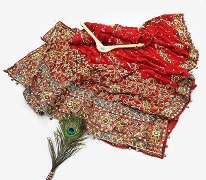 Indian Pre-owned Heavy Red Pure Georgette Silk Hand Embroidered Dupatta Designer By Manish Malhotra Bridal Wear Dabka Zardozi Veil Hijab