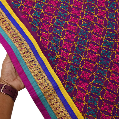 Indian Vintage Dupatta Purple Long Stole Blend Georgette Hand Embroidered Phulkari Stole Scarves Party wear